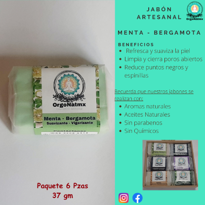 Imagen de Jabón Artesanal 37 gm  Menta Bergamota (Paquete 6 pzas) 