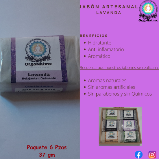 Imagen de Jabón Artesanal 37 gm  Lavanda  (Paquete 6 pzas)