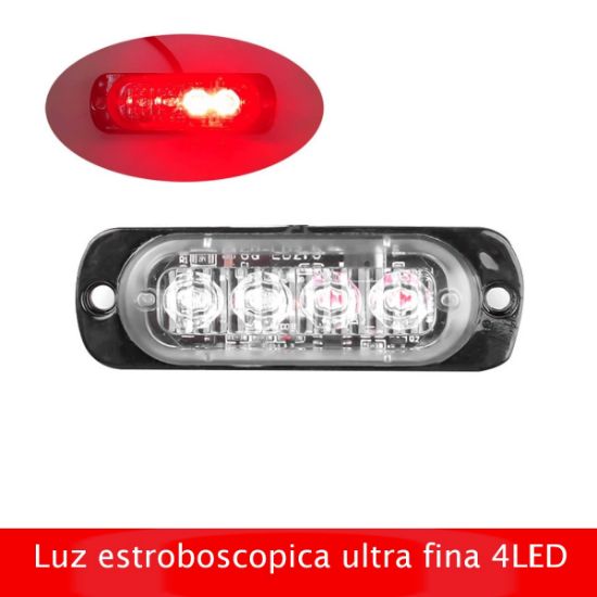 Imagen de Luz estroboscópica roja advertencia coche camión moto barra de luz intermitente 12V 4 Led auto