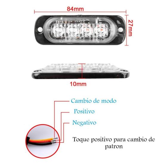 Imagen de Luz estroboscópica roja advertencia coche camión moto barra de luz intermitente 12V 4 Led auto