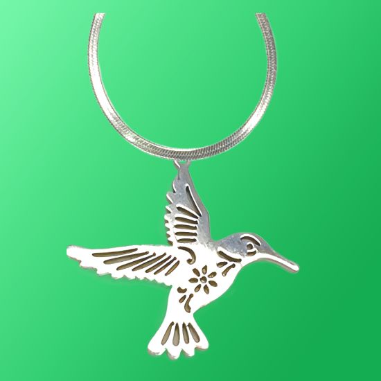 Imagen de 1 Dije Colibri Grande 40x35mm Acero Color Plata Alta Durabilidad Simbolo de Gran Amor en Collar 45+5cm Largo  Ajustable CUPF&=