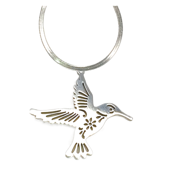 Imagen de 1 Dije Colibri Grande 40x35mm Acero Color Plata Alta Durabilidad Simbolo de Gran Amor en Collar 45+5cm Largo  Ajustable CUPF&=