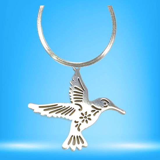 Imagen de 1 Dije Colibri Grande 40x35mm Acero Color Plata Alta Durabilidad Simbolo de Gran Amor en Collar 45+5cm Largo  Ajustable CUPF&=