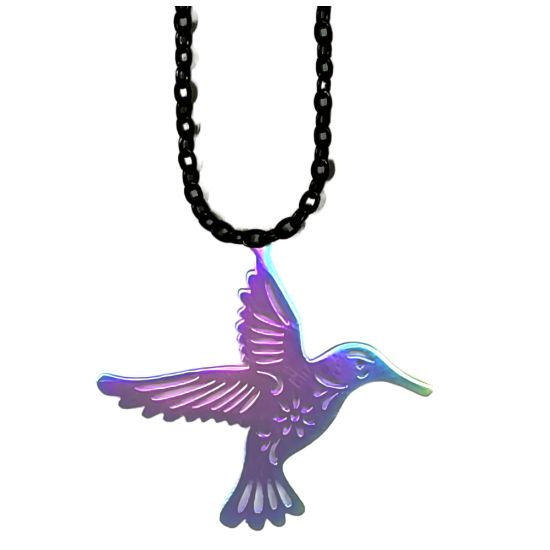 Imagen de 1 Dije Colibri Grande 40x35mm Acero Color Tornasol  Alta Durabilidad Simbolo de Gran Amor en Collar 45+5cm Largo  Ajustable CUPF&=-copiar-copiar