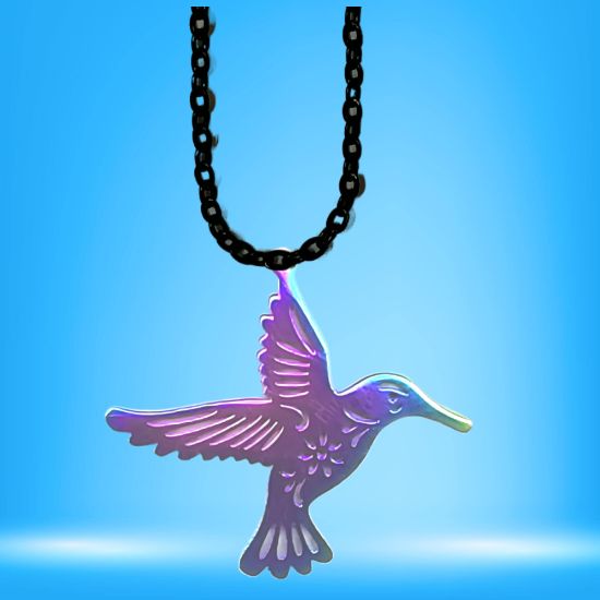 Imagen de 1 Dije Colibri Grande 40x35mm Acero Color Tornasol  Alta Durabilidad Simbolo de Gran Amor en Collar 45+5cm Largo  Ajustable CUPF&=-copiar-copiar