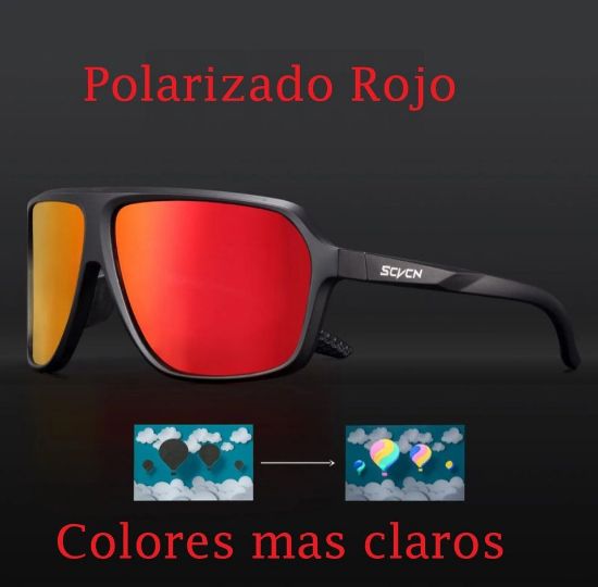 Imagen de Gafas ciclismo rojo negro moto deportes protección polarizadas lentes deportivas pesca filtro UV