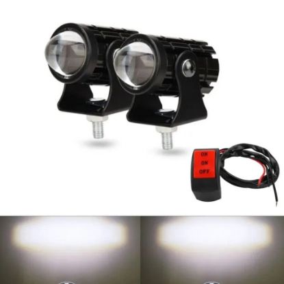 Imagen de Faro auxiliar Mini luz motocicleta Color blanco lámpara foco antiniebla negro botón auto led metal