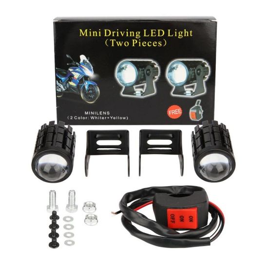 Imagen de Faro auxiliar Mini luz motocicleta Color blanco lámpara foco antiniebla negro botón auto led metal