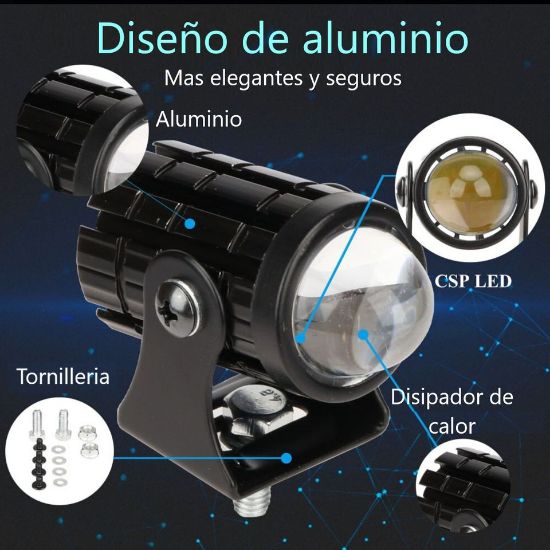 Imagen de Faro auxiliar Mini luz motocicleta Color blanco lámpara foco antiniebla negro botón auto led metal