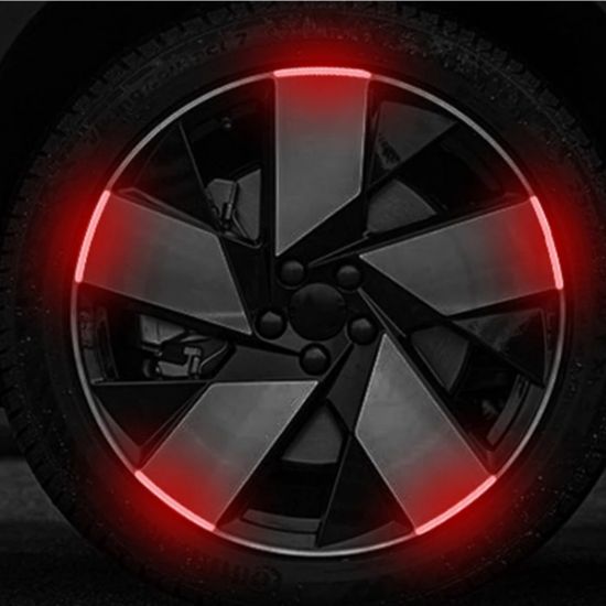 Imagen de Pegatina roja cinta reflectante llanta rin coche tira advertencia seguridad rueda moto bici alerta