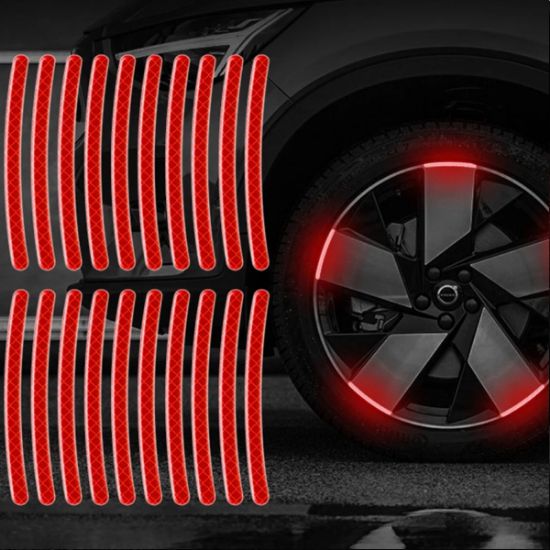 Imagen de Pegatina roja cinta reflectante llanta rin coche tira advertencia seguridad rueda moto bici alerta