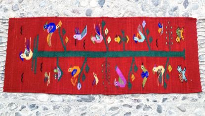 Imagen de Arbol de Vida Tapete de Oaxaca  tejido a Mano Color Rojo 39x100cm