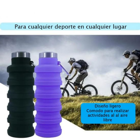 Imagen de Botella agua plegable silicona reutilizable negro taza portátil senderismo aire libre montañismo