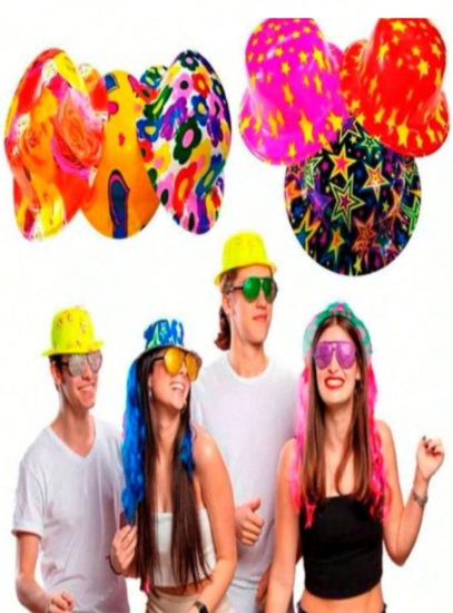 Imagen de 10 Sombreros Gorros Bombin Neon Brillan en Luz Uv Fiesta Batucada Antro Bar Festival Carnaval Fiesta Fluorescente Glow Gorra Evento Boda Cumpleaños