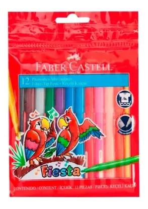Imagen de Plumones Fiesta 12 Colores Marcador Lavable Faber Castell