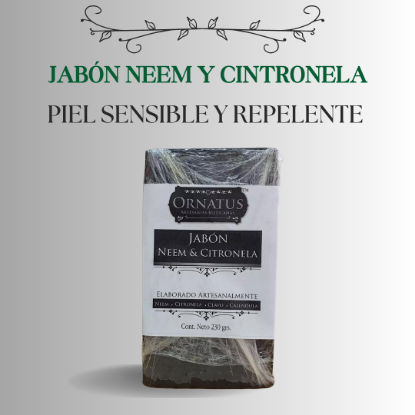 Imagen de Jabón de neem y citronela (piel sensible y repelente) 230 grs..