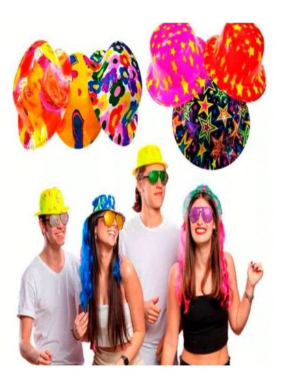 Imagen de 12 Sombreros Gorros Bombin Neon Brillan en Luz Uv Fiesta