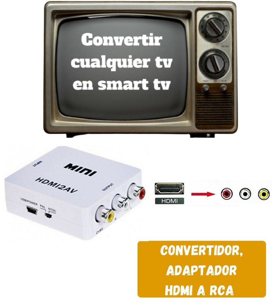 Convertidor Adaptador HDMI a RCA 1080p De Audio Y Video tv analogicas tv box negro imagen