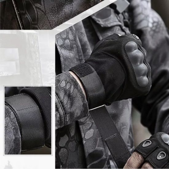 Imagen de Guantes negro sin dedos deportes mano moto bici carreras tela auto protección táctico deporte poli