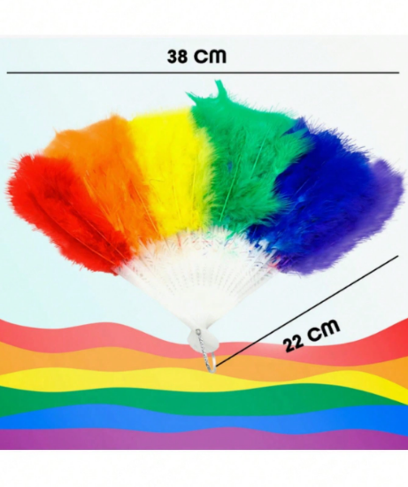 Imagen de 12 PZ Abanico Plumas Arcoíris Bandera Orgullo Gay Pride Lgbt Marcha
