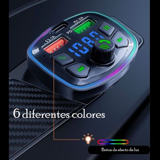 Imagen de Transmisor Receptor Para Adaptador Bluetooth Auto Estéreo USB volumen música rgb luz led cargador