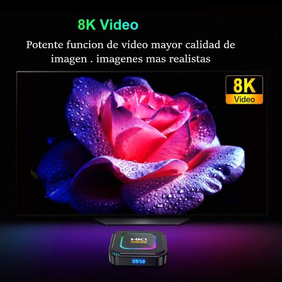 Imagen de TV box dispositivo smartTV inteligente decodificador Android 13 8K luz RGB 4GB Wifi 32gb usb HDMI