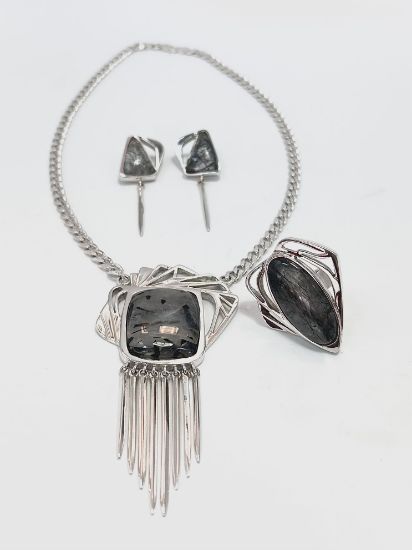 Imagen de Juego aretes y anillo cortinas de plata