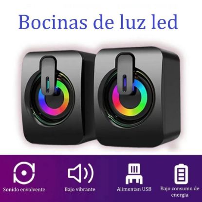 Imagen de Bocinas mini altavoz portátil USB audio PC lap teléfono luces RGB volumen 3,5mm estéreo HiFi LED
