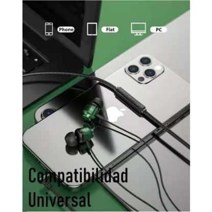 Imagen de Audífonos manos libres magnéticos cable L juego Metal verde HiFi 3.5mm teléfono PC micrófono