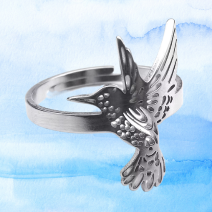 Imagen de  1 Anillo ACERO Hermosisimo Colibrí -  Colibri Grande M4 Ajustable Acero Color Plata Alta  Durabilidad