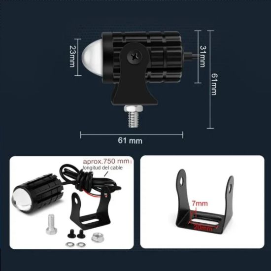 Imagen de Faro auxiliar Mini luz motocicleta Color blanco lámpara foco antiniebla negro botón auto led metal