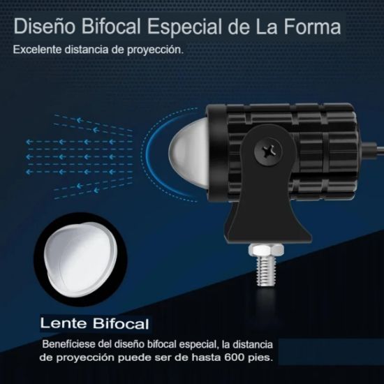 Imagen de Faro auxiliar Mini luz motocicleta Color blanco lámpara foco antiniebla negro botón auto led metal